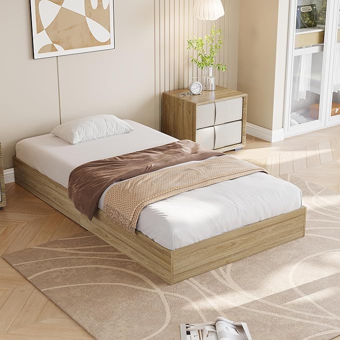 Wood Platform Bed with Sturdy Wooden Slats, Twin XL Floor-Standing Bed Frame, Modern Minimalist Design Space-Saving Bed Frame, No Box Spring Needed, Easy Assembly