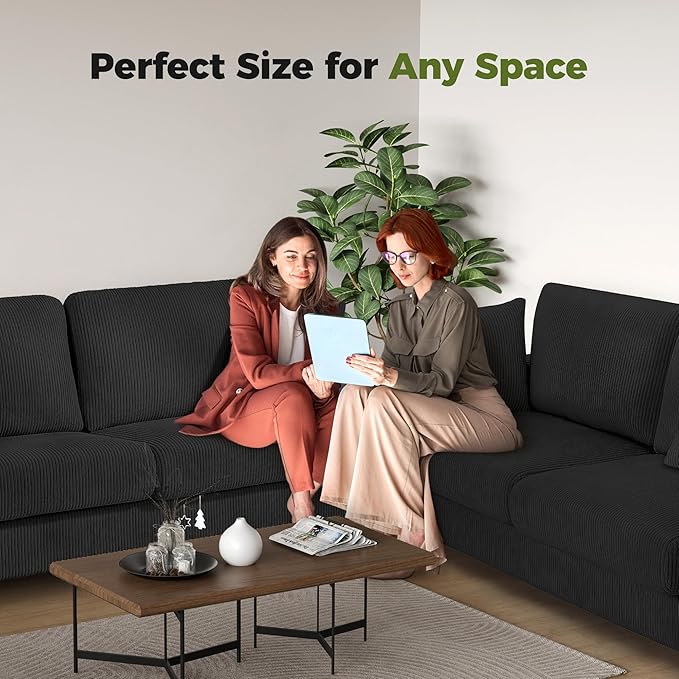Kidirect 70in U Shaped Couch, Modular Sofa No Tool Assembly, Comfy Sectional Couches for Living Room 21in Deeper Seats, Corduroy Sofas for Living Room with 2 Pillows, Loveseat Sofa Set, Black Couch | Comfy Corduroy, Oversized 70in Couch, 700LB Tough, T...