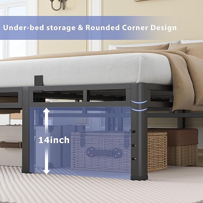 NKZ California King Size Bed Frame 18 Inch, Metal Bed Frame & Box Spring 2 in 1 Platform with Round Corner Legs, 4000Lbs Heavy Duty Tall Metal Frame, Headboard Hole, Noise-Free, Easy Assembly
