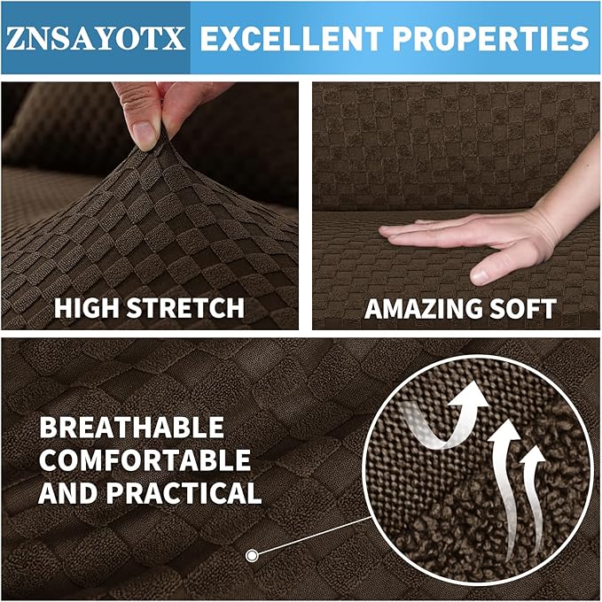 ZNSAYOTX Sectional Couch Covers, Stretch Jacquard Slipcovers with Elastic Bottom for L-Shape Sectional Sofa, 2 Pcs Pet Friendly Modular Sofa Protector (3 Seat Couch + 3 Seat Chaise, Dark Coffee)