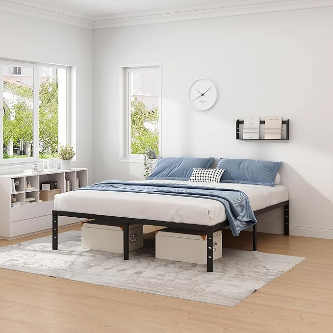 Metal Bed Frame,Full Size Bed Frame with Storage Space,Heavy Duty Sturdy Mattress Foundation,Easy Assembly,No Box Spring Needed, Black,12 Inch,Full
