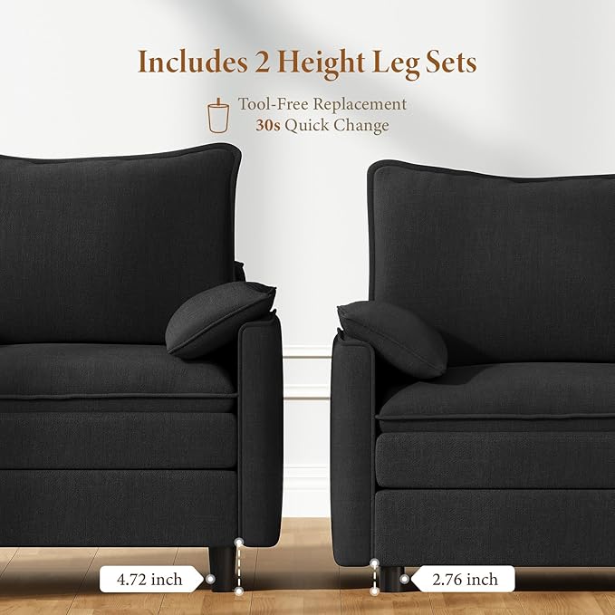 Vesgantti 40" Single Seat Sofa, Comfy Cloud Couch Deep Seat Upholstered Couch Chenille Modern Sofa with Armrest Pillows, Easy Assembly for Living Room, Bedroom and Apartment, Black