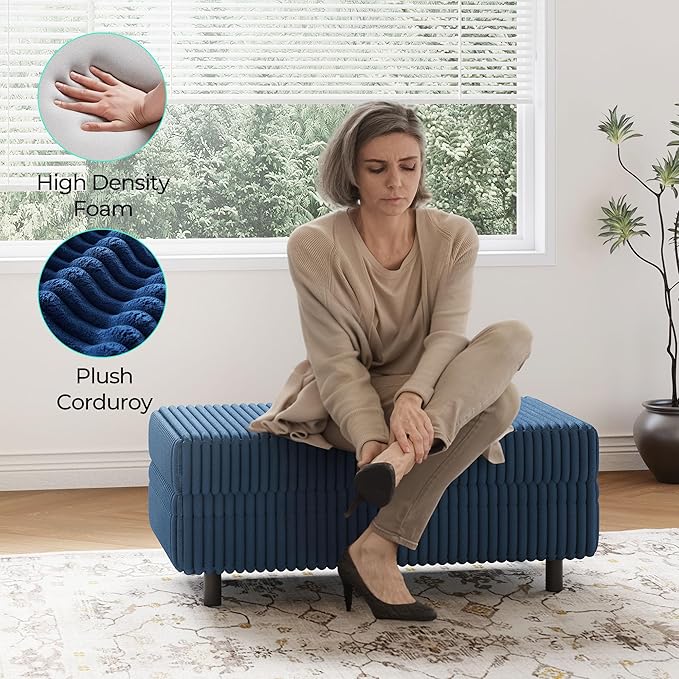 LINSY HOME Sectional Sleeper Sofa - Modular Ottoman Module (Blue, Sleeper Sofa Ottoman) | Storage, Convertible, Coffee Table, Plush Corduroy