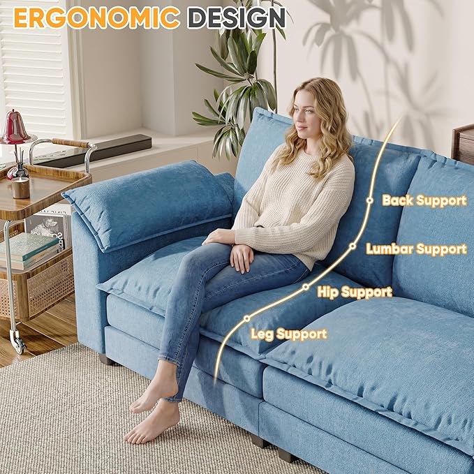 118.9'' L Shaped Sectional Couch, Modular Cloud Sofa with Deep Seat & Double Layer Cushion, Modern Chenille Sofa Couches with Movable Ottoman for Living Room & Appartment (Dark Blue, L Shaped Sofa)