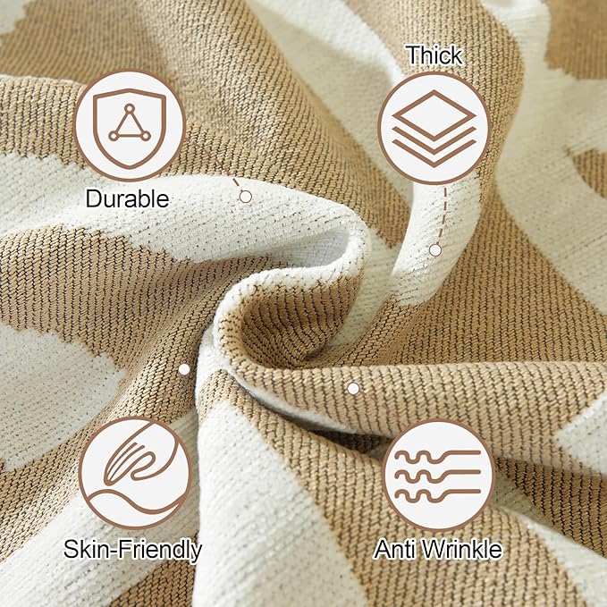 OstepDecor Boho Sectional Couch Covers 2 Pieces, L Shaped Sofa Cover, Chenille Couch Cover for Dogs Washable, Couch Cover Blanket, Sofa Slipcover for 2-3 Cushion Couch (71"x118"+91"x134", Khaki)