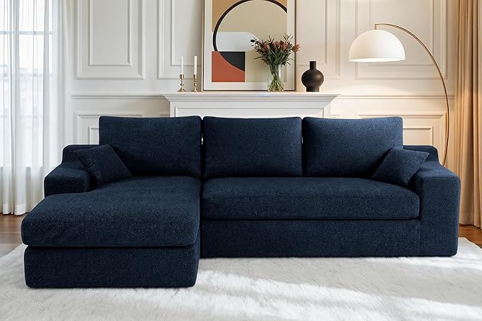 HABUTWAY 101'' Modular Sectional Sofa, Cloud Sectional Couches for Living Room, Comfy Boneless Couch with Deep Seat, Modern L-Shape Sofa with Chaise, No Assembly Required (Blue, Left Facing Chaise)