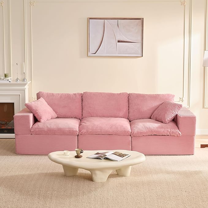 106.3” Sectional Couches for Living Room, Set of Cloud Couch, Modular Sectional Sofa, Convertible Sofas Bed, Deep Seat Sofa, Corduroy, Pink