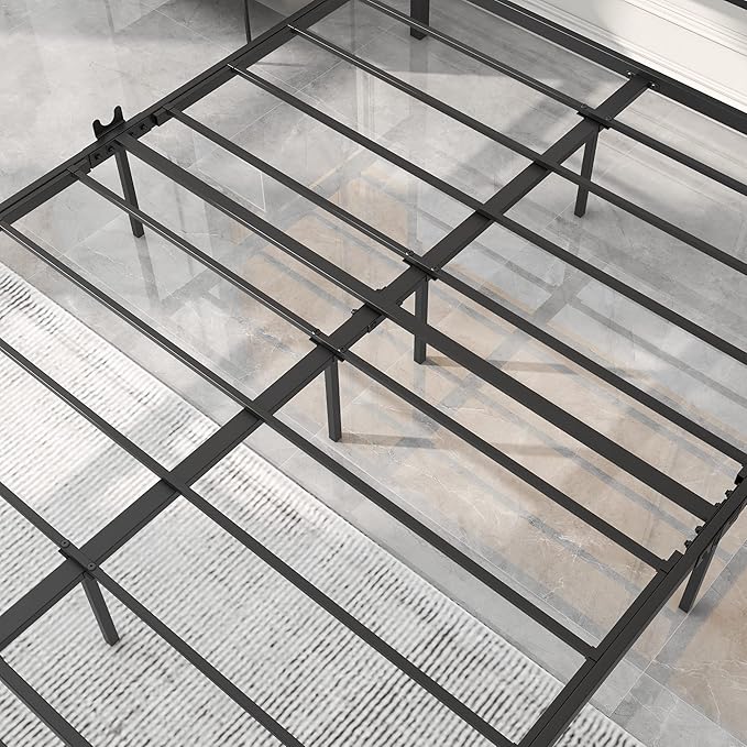 BOFENG Queen Bed Frames with Wood Headboard,Heavy Duty Platform Bed Frame No Box Spring Needed,Farmhouse Bed Steel Slat Mattress Foundation Sturdy Square Pipe Design Home Furniture