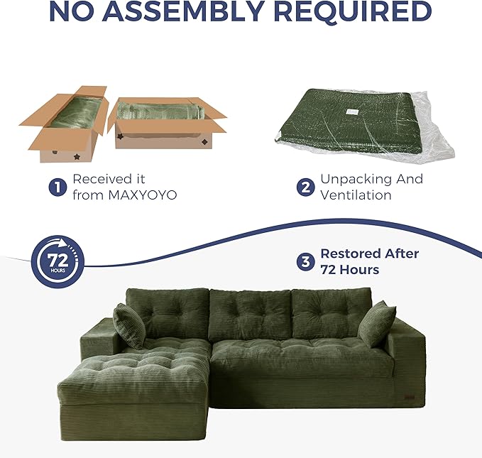 MAXYOYO 104" L Shaped Modular Sectional Sofa with Ottoman, Cloud Boneless Couch with Layered Cushion, Upholstered Sofa in a Box, Flexible Module Combination for Living Room, No Assembly, Dark Green