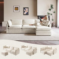 ROWHY 104'' Modular Sectional Cloud Couch with Movable Ottoman, 4 Seat Modern Corduroy Sofa, Deep Seat L Shaped Couch for Living Room Bedroom Apartment, Beige | Premium Corduroy, Washable Covers, Arrange Freedom, Sturdy Frame, Movable Ottoman, Deep Seat