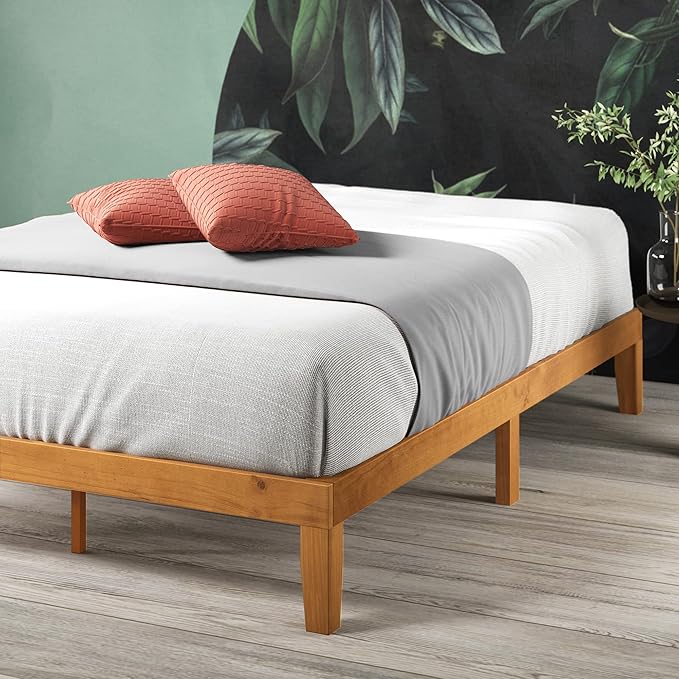 Zinus 12 Inch Solid Wood Platform Bed / No Boxspring needed / Wood Slat Support / Rustic Pine Finish, Queen (OLB-PWPBO-12Q)