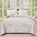 WONGS BEDDING Quilt King Size, Orange Quilt Bedding Set with 2 Pillowcases, Botanical Quilt for King Bed, Soft Microfiber Lightweight Coverlet Bedspread for All Season (110"×90", 3 Pieces)
