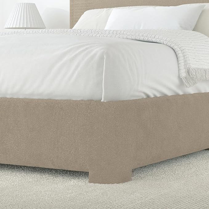 BarnFurin Queen Bed Frame with Headboard, Boucle Upholstered Platform Bed Frame, Luxurious Soft Rounded Corners, No Box Spring Required, Non-Slip and Noise-Free, Easy Assembly, Beige