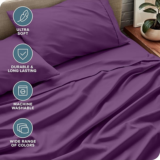 Bare Home Twin Sheet Set - 1800 Ultra-Soft Microfiber - Double Brushed - Deep Pockets - Easy Fit - Extra Soft - 3 Piece Set - Bedding Sheets & Pillowcases (Twin, Plum)