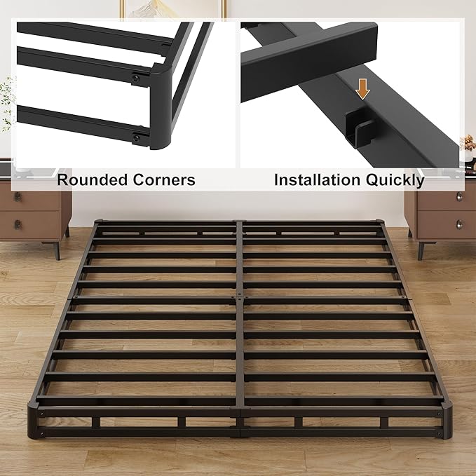 Lutown-Teen 3 Inch Full Size Box Spring Low Profile, Heavy Duty Metal Box Spring Full Bed Base with Fabric Cover, Mattress Foundation, Noise Free, Easy Assembly