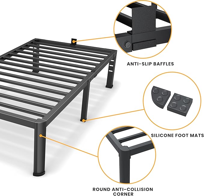 14 Inch Twin XL Bed Frame, Metal Platform Bed Frame with Round Corner Legs, 3500 lbs Heavy Duty Steel Slats Support, No Box Spring Needed, Noise Free, Easy Assembly, Black