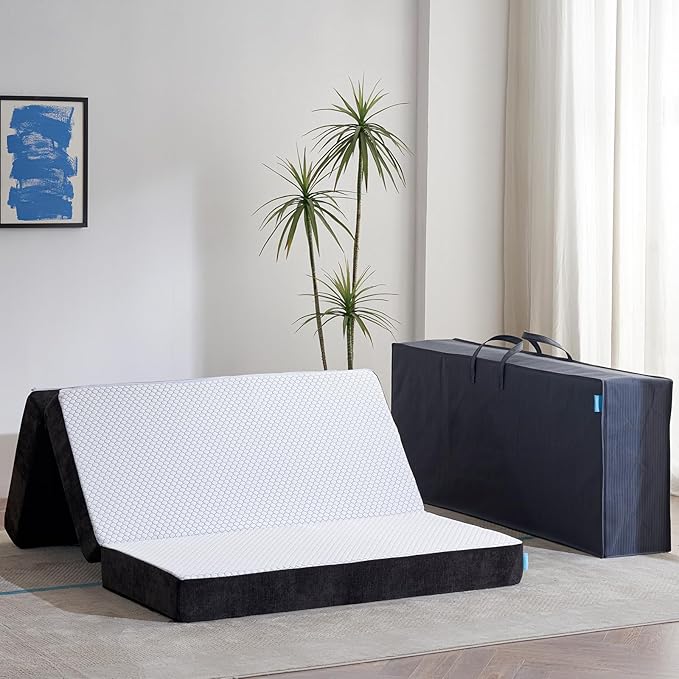 Odorless Foldable Mattress Full Size 75" x 54" x 6", 6 Inch Medium Firm Folding Foam Mattress with Storage Bag, Fiberglass Free Trifold Memory Foam Mattress for RV, Guest Bed