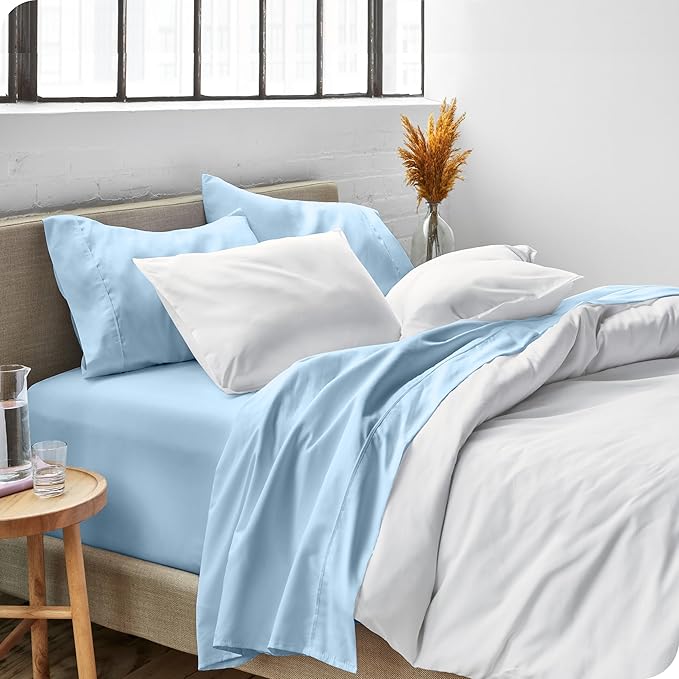 Bare Home Split Head Flex King Sheet Set - 1800 Ultra-Soft Microfiber Bed Sheets - Double Brushed - Deep Pockets - Easy Fit - 4 Piece Set - Bedding Sheets & Pillowcases (Light Blue)