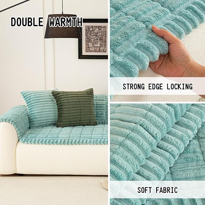 Sofa Couch Cover, Sofa Covers for Dogs Washable, Non-Slip Striped Sofa Slipcovers for Sectional Sofa, Sofa Cover Furniture Protector for L Shaped(Blue, 27.6"x 59")