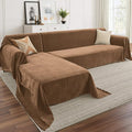 Sectional Couch Covers, 2 Pieces Chenille Sofa Cover L Shaped Couch Cover Blanket for Dogs Washable Sofa Slipcovers Pet Furniture Protector (XXX-Large: 71" x 118" + 91" x 134", Brown)