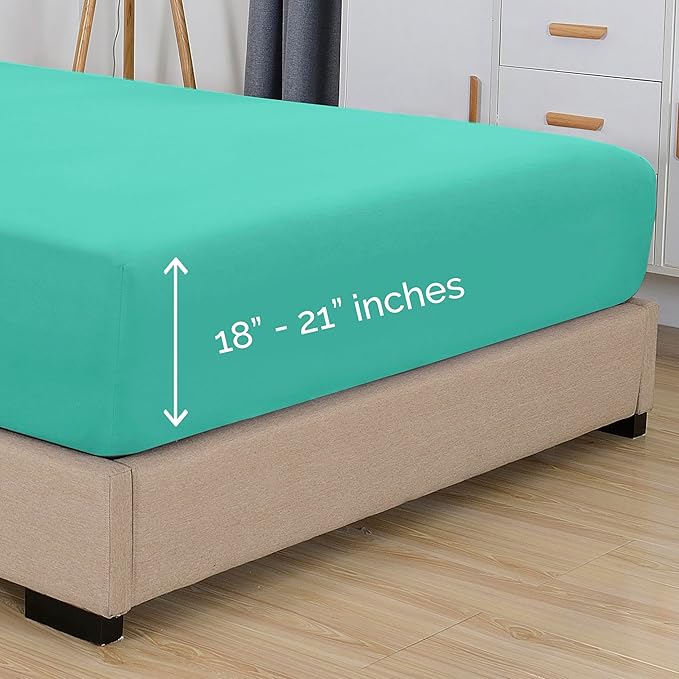 Elegant Comfort 1500 Premium Hotel Quality 18-21 Inches Deep - Extra Deep Pocket Single Fitted Sheet for High Mattress, Luxury and Softest, Smart Pocket - Wrinkle Free, Twin/Twin XL, Paradise Teal