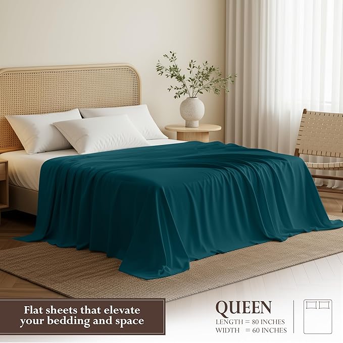 Utopia Bedding Flat Sheet - 1 Pack (Queen, Teal) - Soft Brushed Microfiber Fabric - Shrinkage & Fade Resistant Top Sheet - Easy Care Bed Sheet