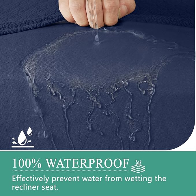 Waterproof Reclining Sectional Couch Covers Washable L Shaped Couch Cover for Sectionals Recliner Sofa Covers Stretch Corner Recliner Slipcovers for Dogs (Additional Seat Cover, Navy Blue)