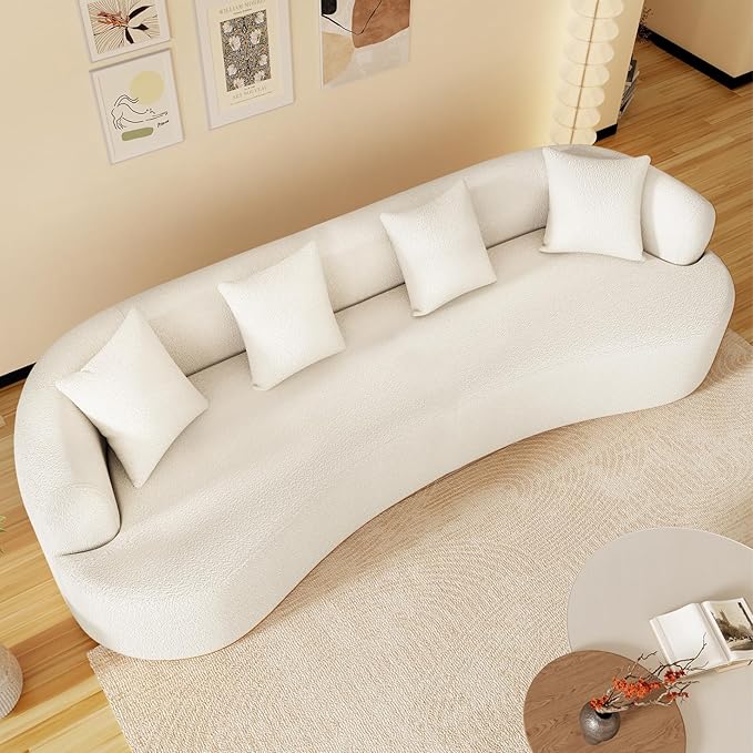 107" Curved Sofa for Living Room, Modern Chenille Cloud Couch Sofa, Luxury Plush Extra Deep 4-Seater Oversized Boucle Couch for Small Spaces, Apartment‌, No Assembly Required, Cream White