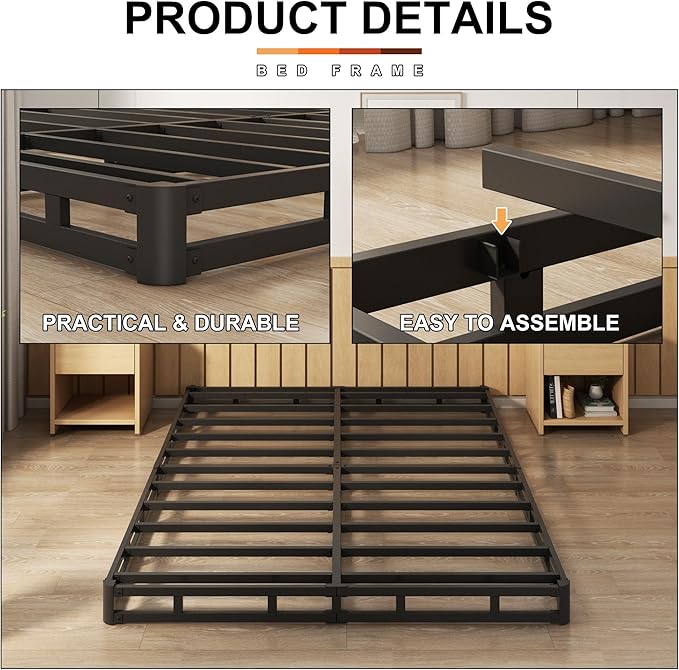 EMODA 4 Inch Box Spring for Queen Bed, 3000 LBS Heavy Duty Metal Mattress Foundation Bed Bas with Fabric Cover, Easy Assembly