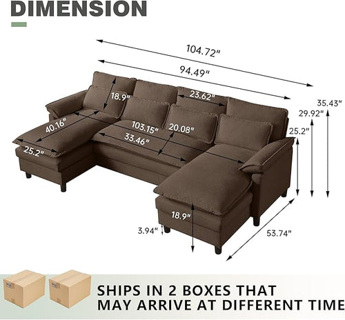 105" Convertible Sectional Sofa, U Shaped Comfy Cloud Couch with Double Chaise and Padded Armrests, Modern Upholstered 4 Seater Sofa for Living Room, Apartment, Office, Coffee