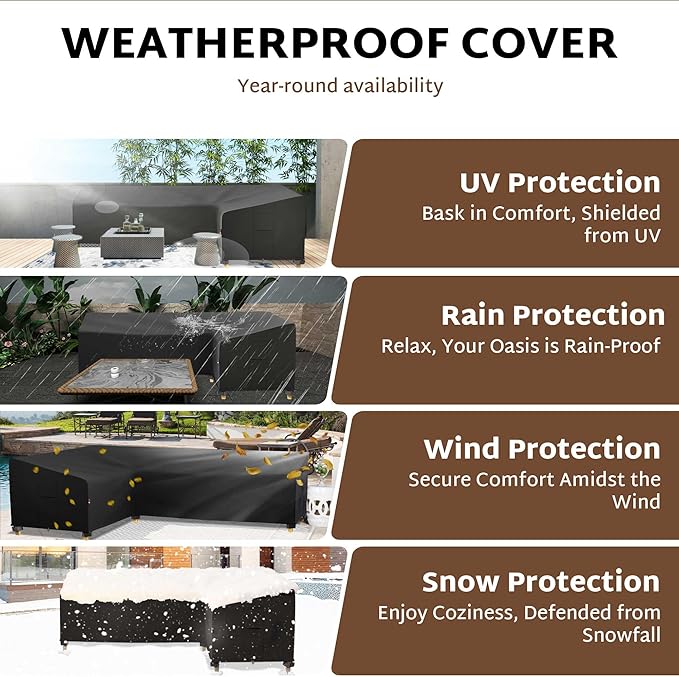 iBirdie Outdoor Patio Furniture Cover fit 87" x 112", 85" x 110", 84" x 108" L-Shaped Sectional Sofa, Waterproof Weatherproof Heavy Duty 600D Garden Cover for Outside L Shape Couch
