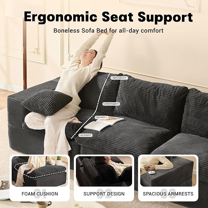 106.3” Sectional Couches for Living Room, Set of Cloud Couch, Modular Sectional Sofa, Convertible Sofas Bed, Deep Seat Sofa, Corduroy, Gray