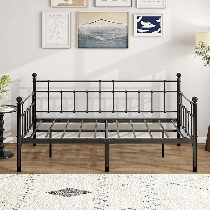 BOFENG Metal Daybed Frame Twin Size Platform Sofa Bed Day Bed with Strong Steel Slats Mattress Foundation Bedroom Furniture,Noise Free,Black