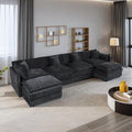 Setawix Deep 4 Seater Couch with Ottomans,147.22" U-Shaped Cloud Couches for Living Room,Chenille Cloud Sofa Couch with Foorest,Modular Sectional U Shape 4 Seat Sofa for Bedroom (Black, 4+2)