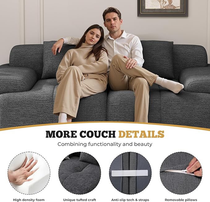 85" Cloud Loveseat Sofa in a Box, Modern Small Couch No Assembly Required, Comfy Deep Seat Boneless Couches for Living Room, Bedroom, Apartment, Grey-Black 1 PCS