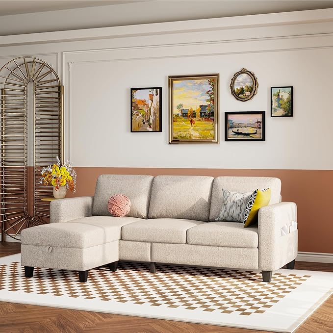 Youmumeub Sectional Sofa and Couches for Living Room - 78''L Shaped Mocha Brown Linen Couch Pet Friendly Modular 3-Seater Convertible Sofas-Suitable for The Living Room, Apartment or Bedroom | Pet Friendly, Modular 3-Seater, Convertible Sofas, Washable...