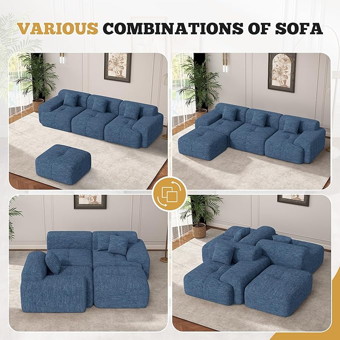 85" Cloud Loveseat Sofa in a Box, Modern Small Couch No Assembly Required, Comfy Deep Seat Boneless Couches for Living Room, Bedroom, Apartment, Blue 1 PCS