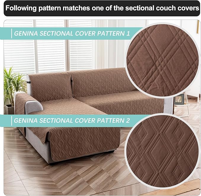 Genina Sectional Couch Covers for Dogs L Shaped Sofa Covers Chaise Lounge Cover Reversible Sofa Cover Sectional Furniture Protector for Pets, Kids (Camel, Large)