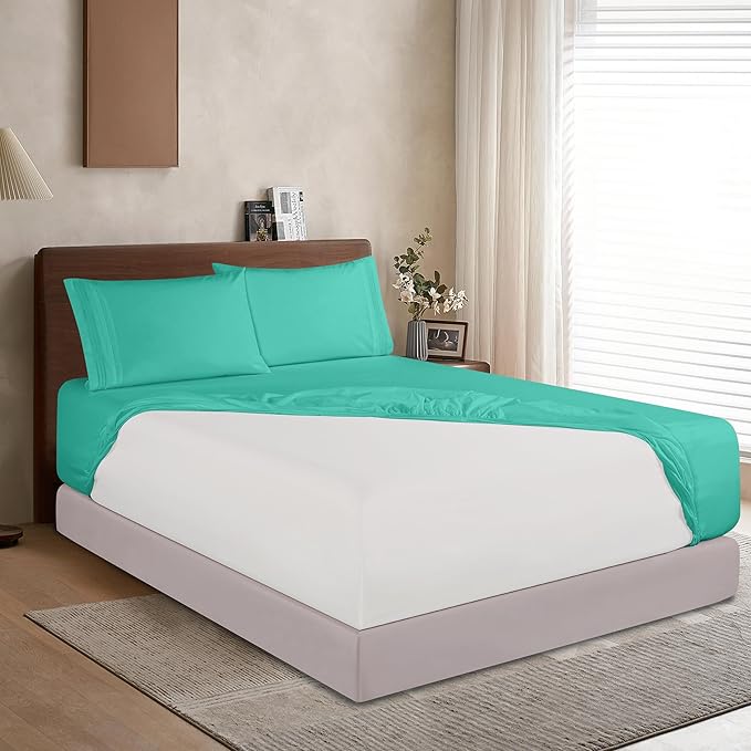 Elegant Comfort 1500 Premium Hotel Quality 18-24 Inches Deep - Extra Deep Pocket Single Fitted Sheet for High Mattress, Luxury and Softest, Smart Pocket - Wrinkle Free, Full, Paradise Teal