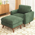 Vesgantti 38.5" Accent Chair with Movable Ottoman, Comfy Corduroy Armchair with Spring Cushion, Reading Chair with Ottoman, Modern Single Sofa for Living Room, Bedroom and Apartment, Green
