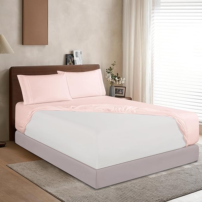 Elegant Comfort 1500 Premium Hotel Quality 18-24 Inches Deep - Extra Deep Pocket Single Fitted Sheet for High Mattress, Luxury and Softest, Smart Pocket - Wrinkle Free, Queen, Blush Pink