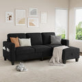 Sectional Sofa and Couches for Living Room, 78'' Black 3 Seat L-Shaped Couch with Movable Ottoman, Comfy Velvet Convertible Sectionals Sofas with Chaise for Apartment, Dorm, Small Space
