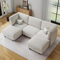 Modular Sectional Sofa with Adjustable Backrest,Large Convertible L/U-Shaped Sleeper Couch for Living Room,Cloud Sofa Bed Modern Reversible Design, Beige