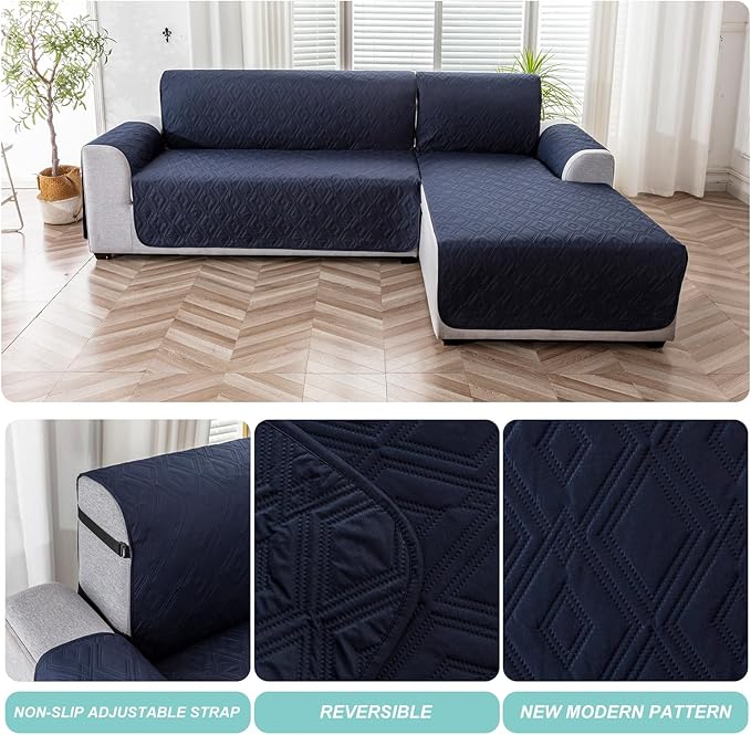 Genina Sectional Couch Covers for Dogs L Shaped Sofa Covers Chaise Lounge Cover Reversible Couch Covers for Sectional Sofa L Shape Furniture Protectors Cover for Pets, Kids (Navy Blue, Sofa Large)