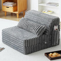 Tiita Folding Sofa Bed Single Size, Convertible Sleeper Chair Mattress with Pillow, Thick Corduroy Floor Mattress Couch Bed with Side Pocket, Guest Room, Dorm, Apartment, Grey