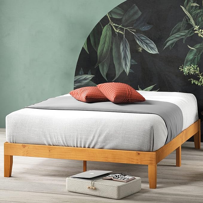 Zinus 12 Inch Solid Wood Platform Bed / No Boxspring needed / Wood Slat Support / Rustic Pine Finish, Queen (OLB-PWPBO-12Q)