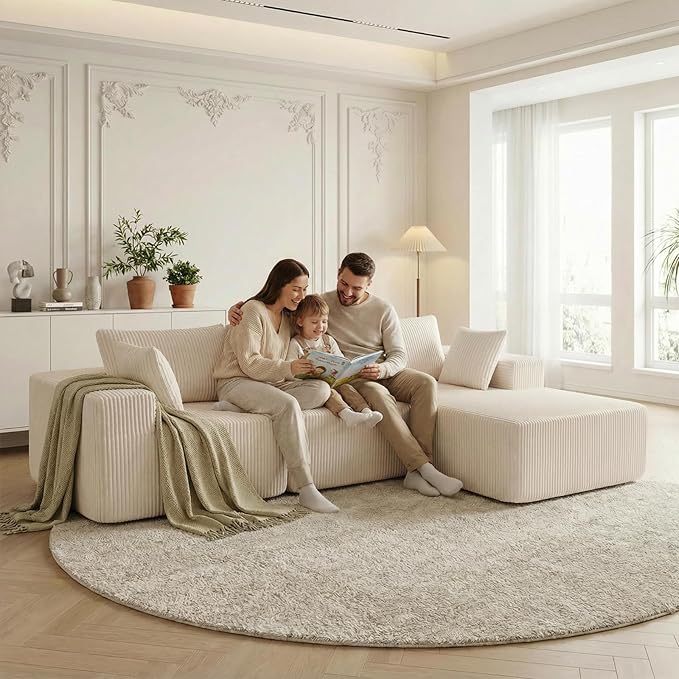 DUMOS 108” Modular Sectional Sofa, Cloud Sectional Couch with Deep Seat, Modern Modular L-Shape Sofa Couch with Chaise,Upholstered Boneless Couches for Living Room Bedroom (Beige,Right Facing Chaise)