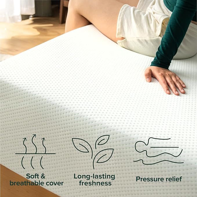 Zinus 10 Inch Queen Green Tea Memory Foam Mattress [New Version], Fiberglass Free, Medium Firm Feel, Zoned Pressure Relief, Certified Safe Foams & Fabric, Mattress in A Box
