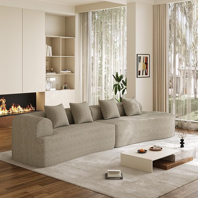 147" Oversized Sectional Sofa for Living Room, Large Modern Chenille Curved Cloud Couch, Luxury Plush 6-Seater Extra Deep Seat Boucle Boneless Couch, No Assembly Required, Light Brown
