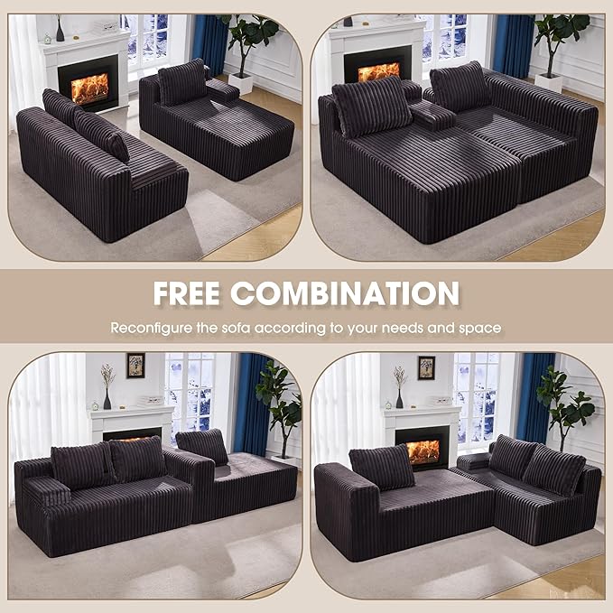 Modular Sectional Sofa Couches L-Shape Couch 3 Seat Modular Sofa Memory Foam Sectional Couches for Living Room, Cloud Couch with Oversized Chaise (Dark Grey Facing Chaise) | modular